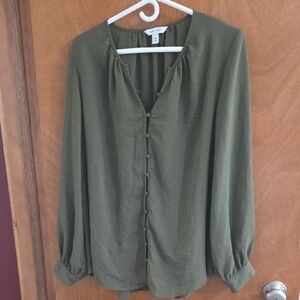 Nine West Olive Green Button-Up Blouse